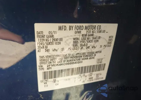 2011 Ford Edge Limited z USA, uszkodzony, nr VIN 2FMDK4KC0BBB40203